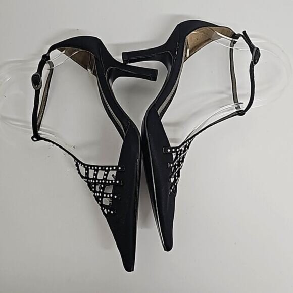 Ann Marino Crystal Trim Pointed Toe Black High Heel Adjustable Ankle Strap 7.5M - Picture 7 of 13